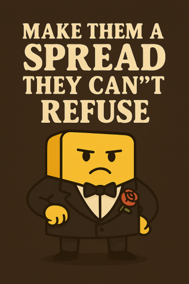 Gelbe Figur im Anzug mit Rose, Text: "Make them a spread they can't refuse.